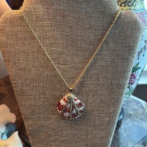Gold and Pink scallop Shell Pendant on gold tone delicate chain